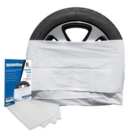 JK Trade® Reifentüten Set 4-teilig – Extra starke Premium Reifensäcke zur Aufbewahrung & Lagerung von Autoreifen, Reifentüten (16–20 Zoll)