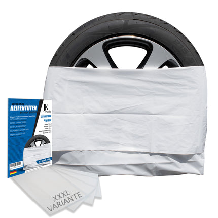 JK Trade® Reifentüten Set 4-teilig – Extra starke Premium Reifensäcke zur Aufbewahrung & Lagerung von Autoreifen, Reifentüten XXXL (18–22 Zoll)
