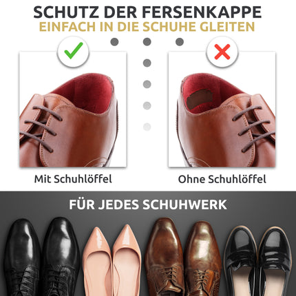 Schutz der Fersenkappe beim Anziehen des Schuhlöffels aus Edelstahl in Gold, 29 cm Länge