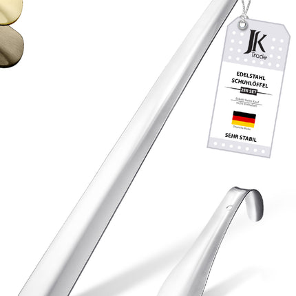 JK Trade® 2er Set STABILE Edelstahl Schuhlöffel | 15 & 42cm Silber
