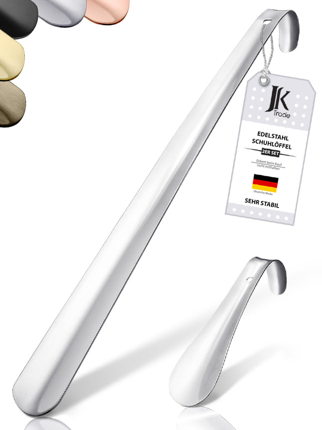 JK Trade® 2er Set STABILE Edelstahl Schuhlöffel | 15 & 42cm Silber