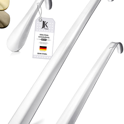 JK Trade® 3er Set STABILE Edelstahl Schuhlöffel | 15, 29 & 42cm Silber