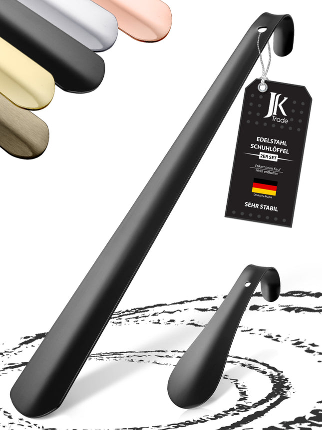JK Trade® 2er Set STABILE Edelstahl Schuhlöffel | 15 & 42cm