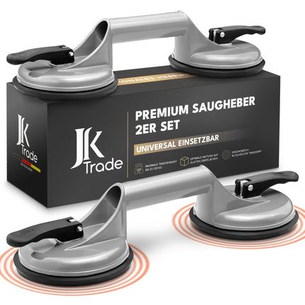 JK Trade® 2er Set Saugheber mit Tragegriff | rutschfester Vakuumheber mit Haltegriff bis 120 kg Tragkraft Schwarz