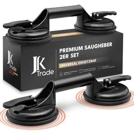 JK Trade® 2er Set Saugheber mit Tragegriff | rutschfester Vakuumheber mit Haltegriff bis 120 kg Tragkraft Orange