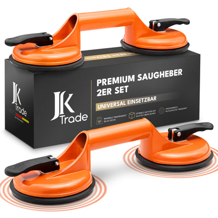 JK Trade® 2er Set Saugheber mit Tragegriff | rutschfester Vakuumheber mit Haltegriff bis 120 kg Tragkraft Grau