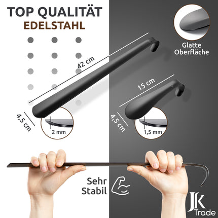 JK Trade® 2er Set STABILE Edelstahl Schuhlöffel | 15 & 42cm