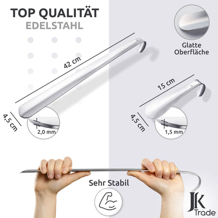 JK Trade® 2er Set STABILE Edelstahl Schuhlöffel | 15 & 42cm Silber