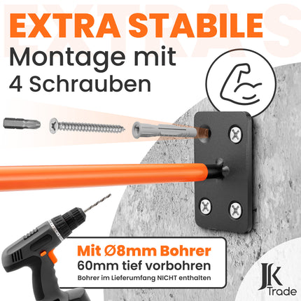 Montagezubehör für orangene Reifenwandhalterung inklusive Schrauben und Dübel