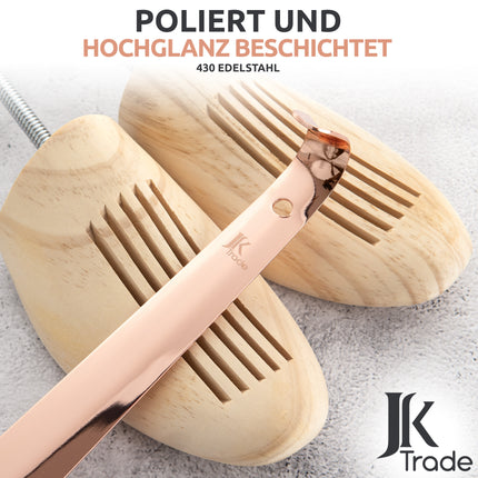 Detailansicht polierte Oberfläche des Schuhlöffels aus Edelstahl in Roségold, 62 cm Länge