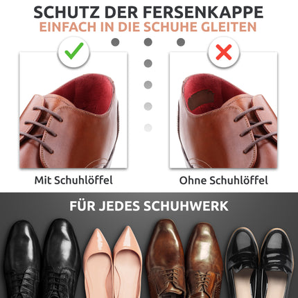 Schutz der Fersenkappe beim Anziehen des Schuhlöffels aus Edelstahl in Roségold, 62 cm Länge