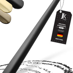 Titelbild mit Farbauswahl & Etikett des Schuhlöffels aus Edelstahl in Schwarz, 42 cm Länge