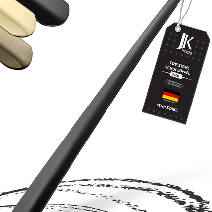 Titelbild mit Farbauswahl & Etikett des Schuhlöffels aus Edelstahl in Schwarz, 62 cm Länge