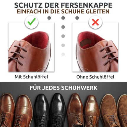 Schutz der Fersenkappe beim Anziehen des Schuhlöffels aus Edelstahl in Schwarz, 72 cm Länge