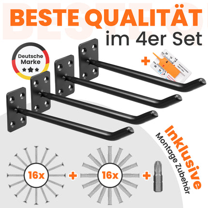 4er Set schwarze Reifenwandhalterungen aus massivem Stahl mit umfangreichem Montagezubehör