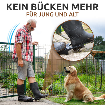 Schuhe und Stiefel im stehen einfach ausziehen dank dem schwarzen Stiefelknecht