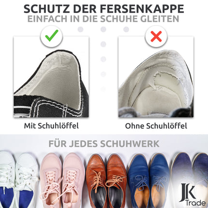 Schutz der Fersenkappe beim Anziehen des Schuhlöffels aus Edelstahl in Silber, 42 cm Länge