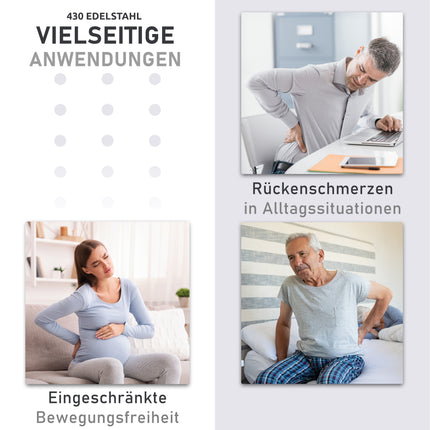 Anwendungsbilder für verschiedene Größen des Schuhlöffels aus Edelstahl in Silber, 72 cm Länge