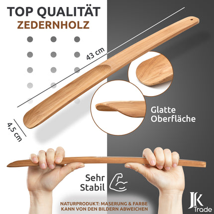 Maßangaben & Materialdetails des Schuhlöffels aus Zedernholz, 43 cm Länge
