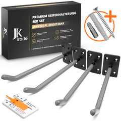 JK Trade Reifen Wandhalterung grau 4er Set inkl. Schrauben und Dübel – stabile Felgenhalterung aus Stahl