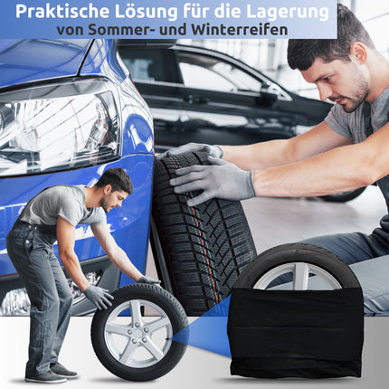 Beispiel zur Lagerung großer Reifen mit JK Trade Reifentaschen schwarz 18–22 Zoll