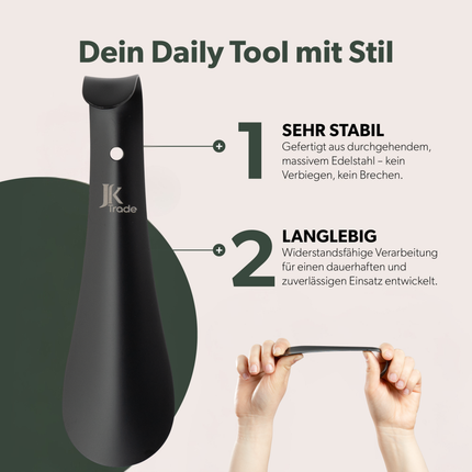 Eigenschaften des JK Trade Schuhlöffels schwarz 15 cm – stabil, ergonomisch und handlich