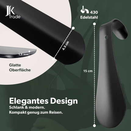 Maße des JK Trade Schuhlöffels schwarz 15 cm – kompakte Größe, ideal für unterwegs