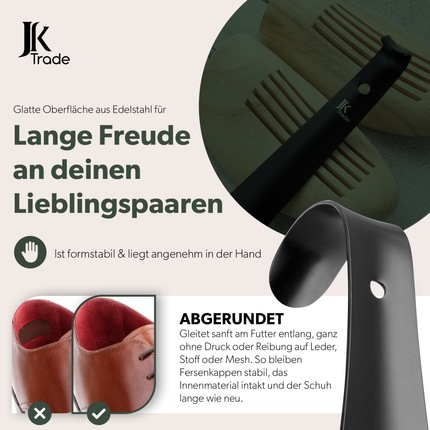 JK Trade Schuhlöffel schwarz 15 cm – langlebige Premiumqualität aus Edelstahl, pulverbeschichtet
