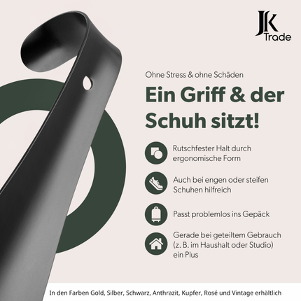 JK Trade Schuhlöffel schwarz 15 cm – schützt Fersenkappen, robust und elegant