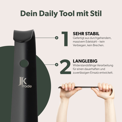 JK Trade Schuhlöffel schwarz 29 cm – stabiler Metall-Schuhanzieher, ergonomisch und rutschfest