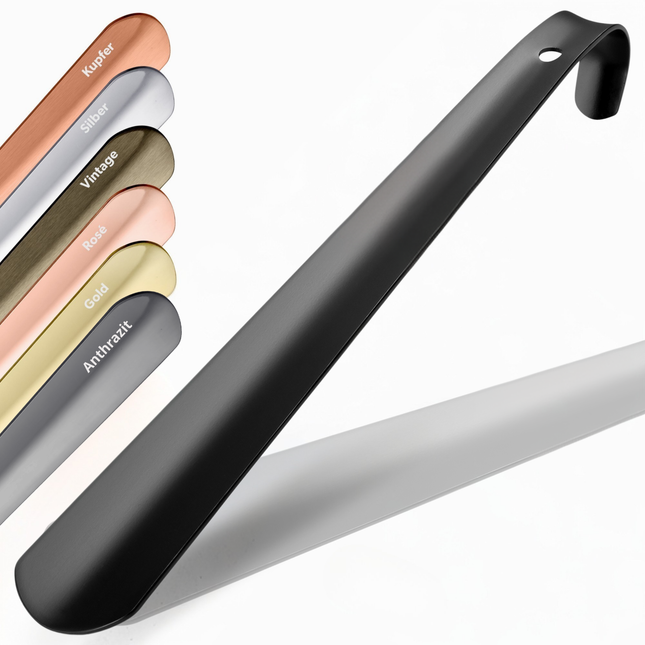 JK Trade Schuhlöffel schwarz 29 cm – handlicher Schuhanzieher aus Edelstahl, pulverbeschichtet