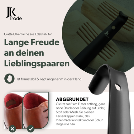 JK Trade Schuhlöffel schwarz 42 cm – stabile Qualität, pulverbeschichtet, Edelstahl