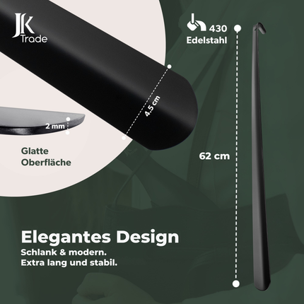 Maße des JK Trade Schuhlöffels schwarz 62 cm – ideale Größe für komfortables Anziehen