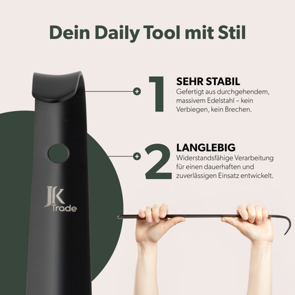 Eigenschaften des JK Trade Schuhlöffels schwarz 72 cm – stabil, ergonomisch, 2 mm starkes Metall