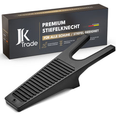 JK Trade Stiefelknecht schwarz mit Verpackung – ergonomischer Schuhauszieher mit Gummierung und Fersenschutz