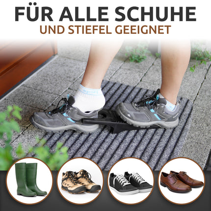 Anwendung des JK Trade Stiefelknechts schwarz – passend für verschiedene Schuharten wie Leder- oder Sportschuhe